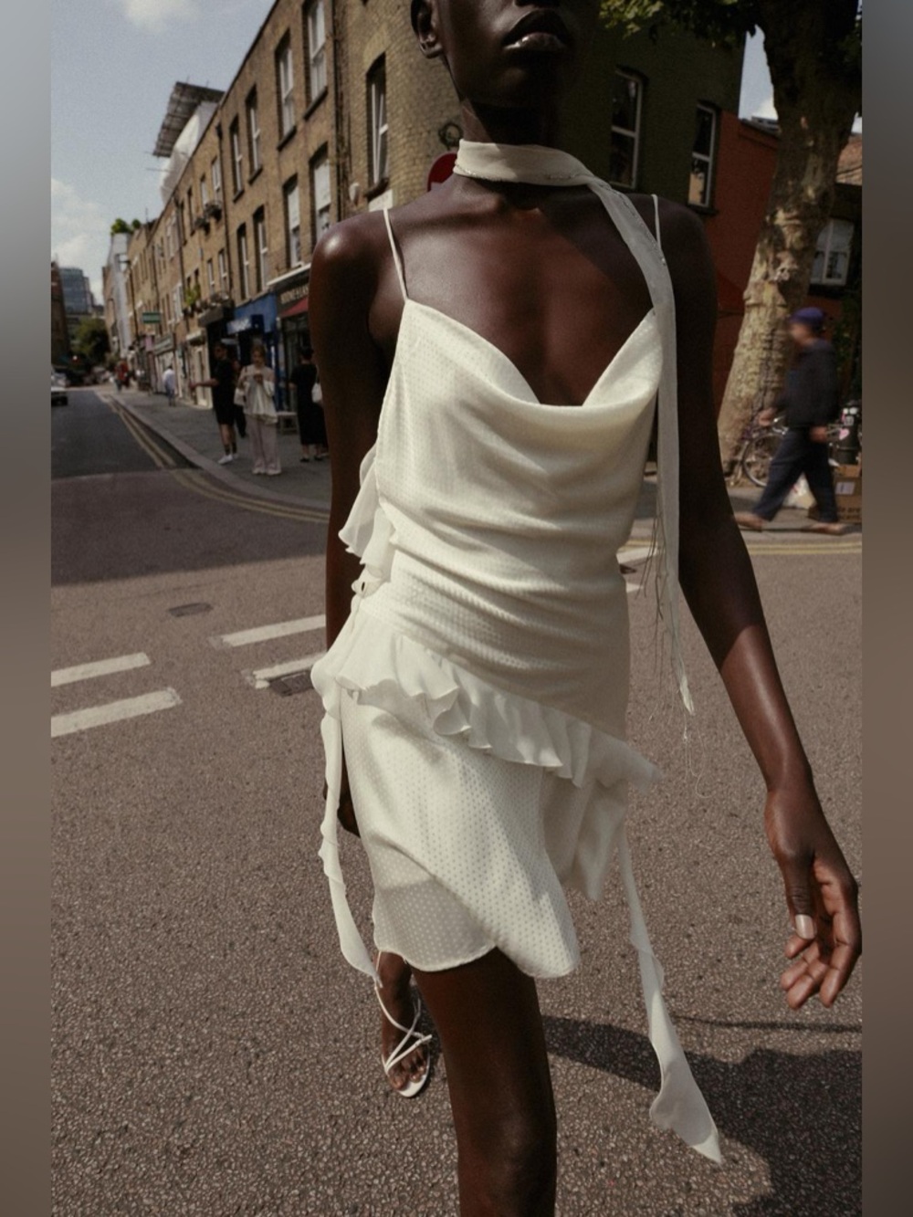 Zara Cream Ruffled Mini Dress - Picture 2 of 9